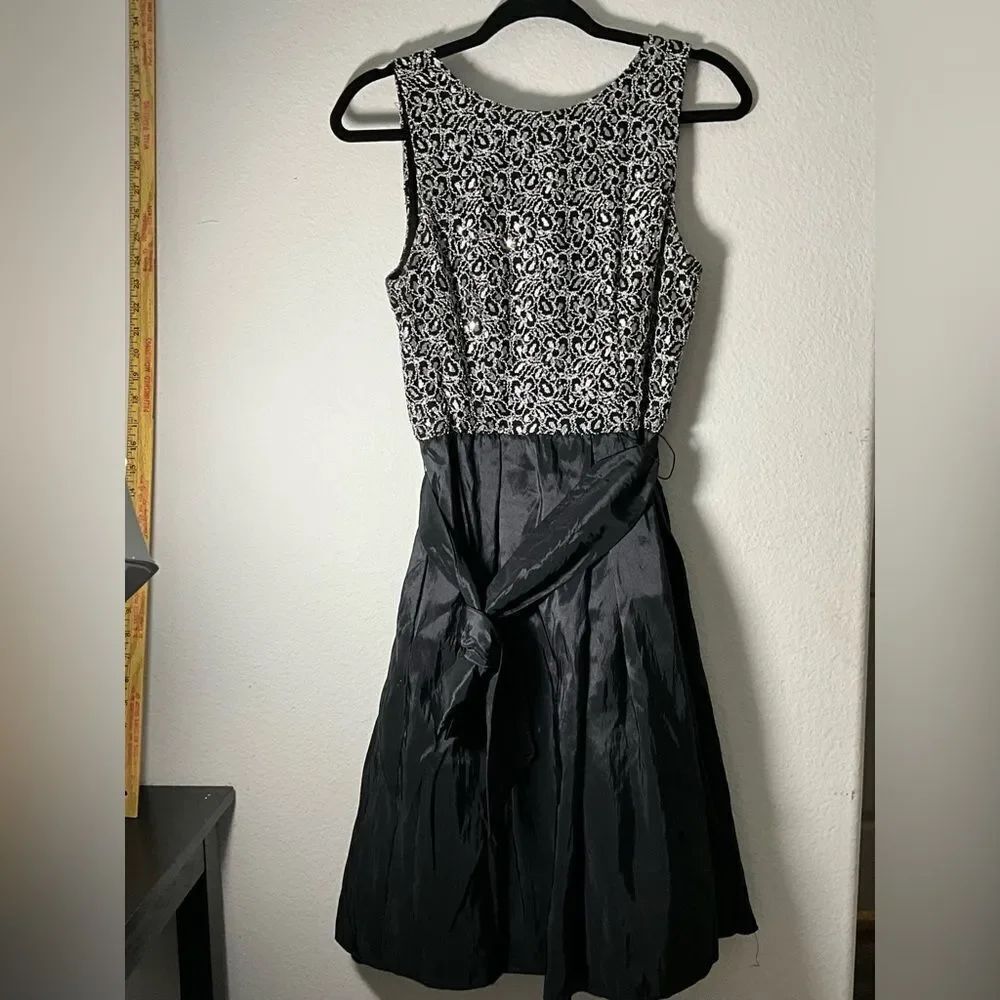 Cachet Black and White Lace Bodice Midi Dress